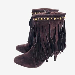 Jeffrey Campbell Ibiza Last Crank Stud Embellished Fringed Suede Heeled Boots